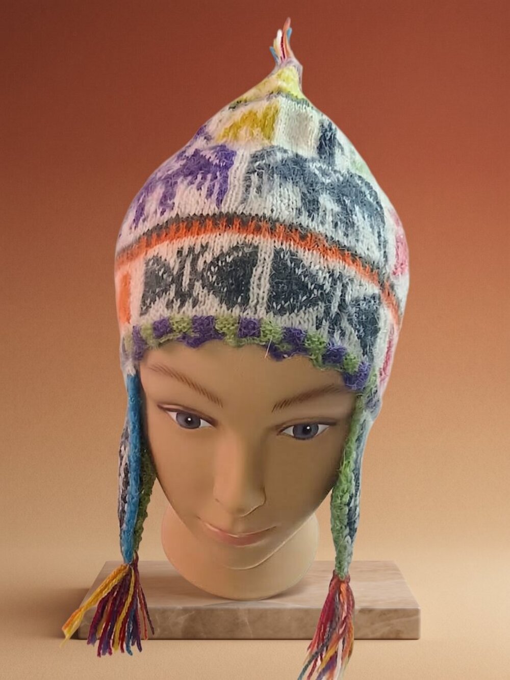 Hand-Knitted Chullo with Andean Condor and Cusco Landscape Design